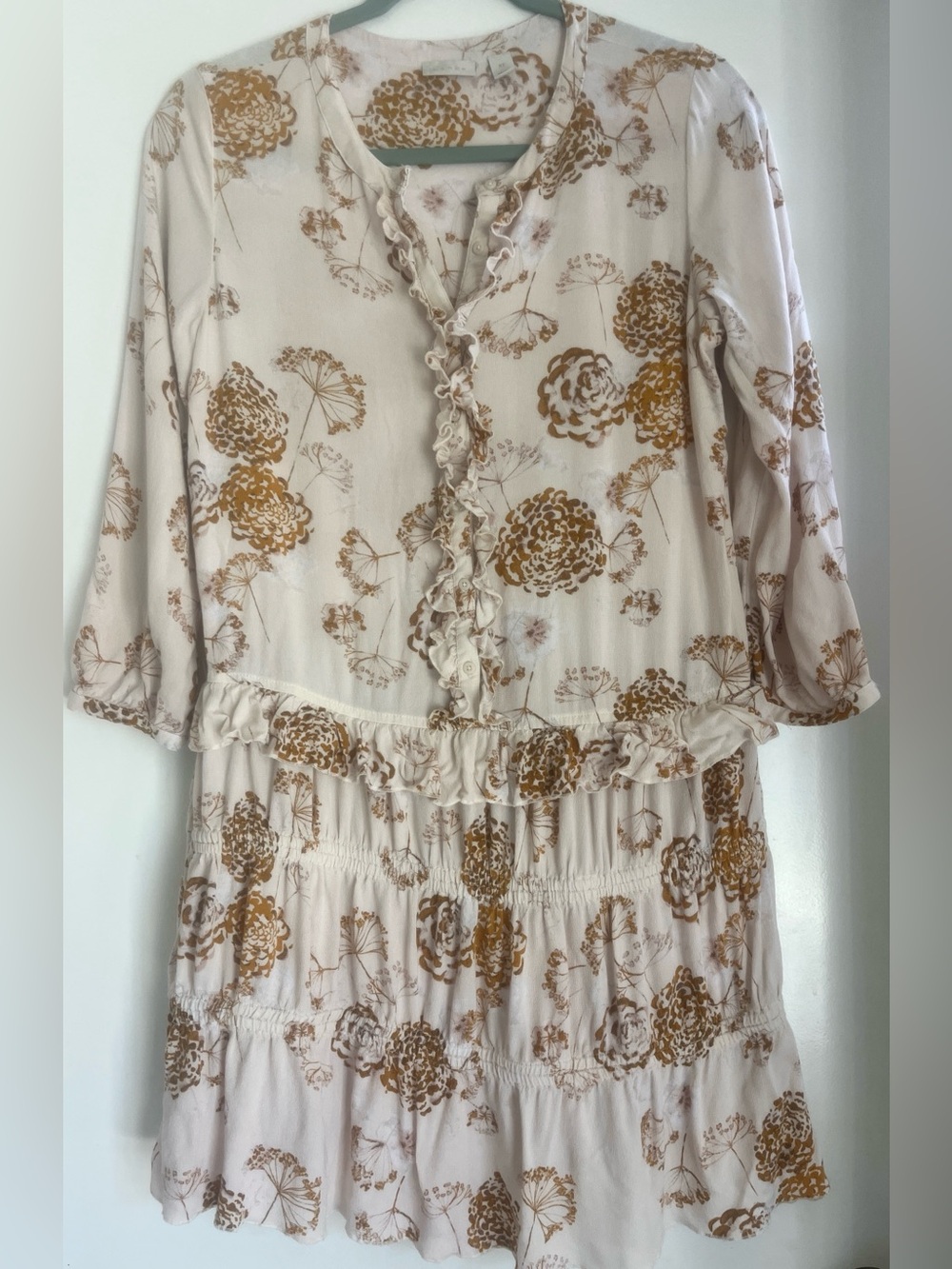 hinge Cream Floral Ruffle Mini Dress - Picture 2 of 8